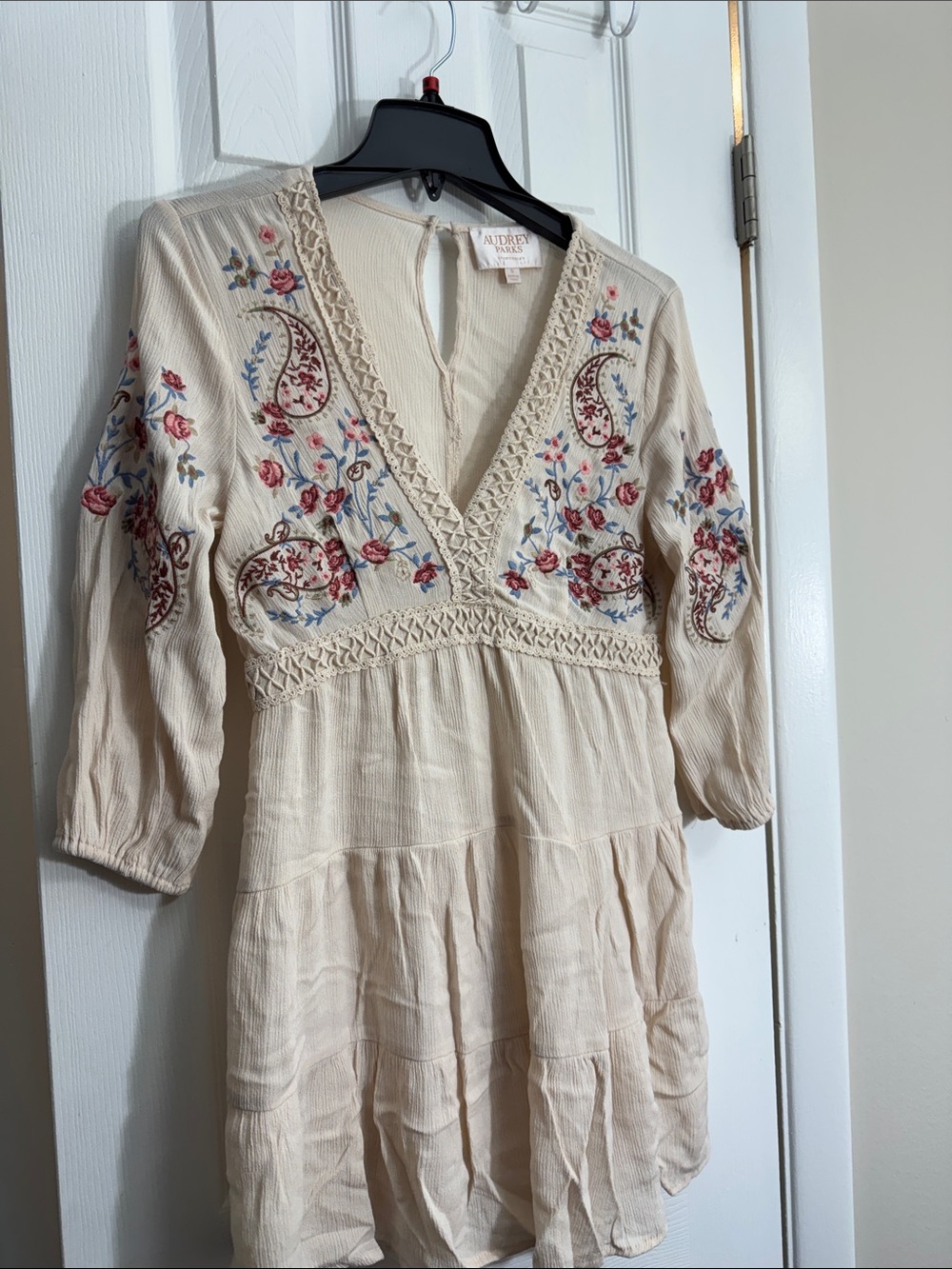 Audrey Ivory Embroidered V-Neck Boho Dress